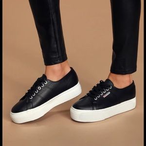 Black Leather Platform Sneaker